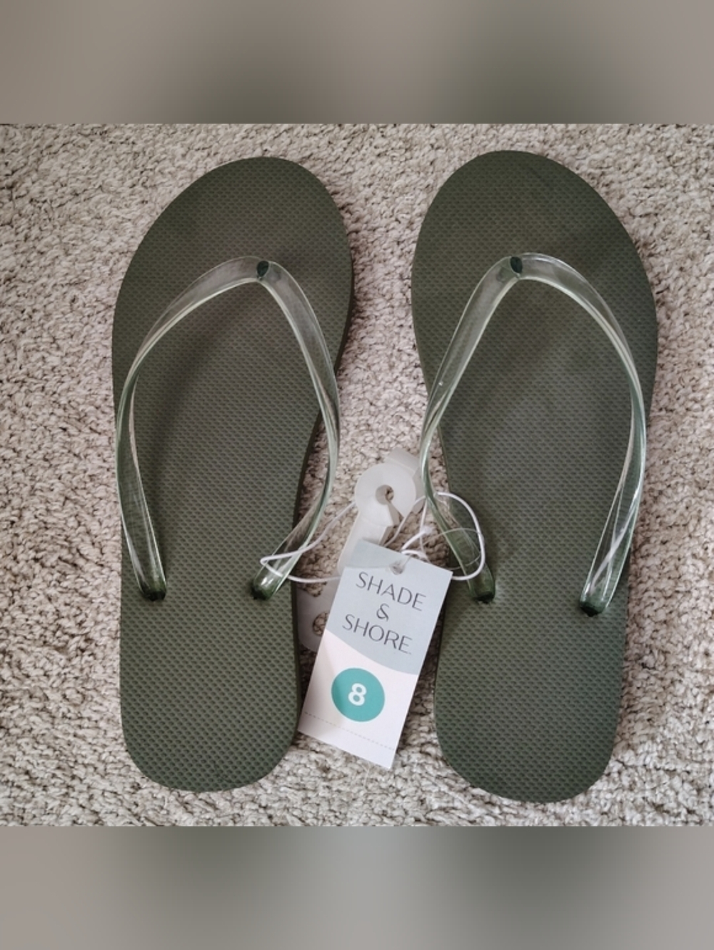Shade & Shore Olive Flip Flops with Clear Straps